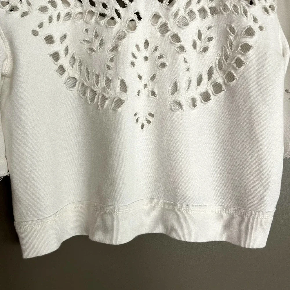 Free People Crumpette Cutwork Print Top Size XS Ivory Cropped Sweatshirt‎ Eyelet